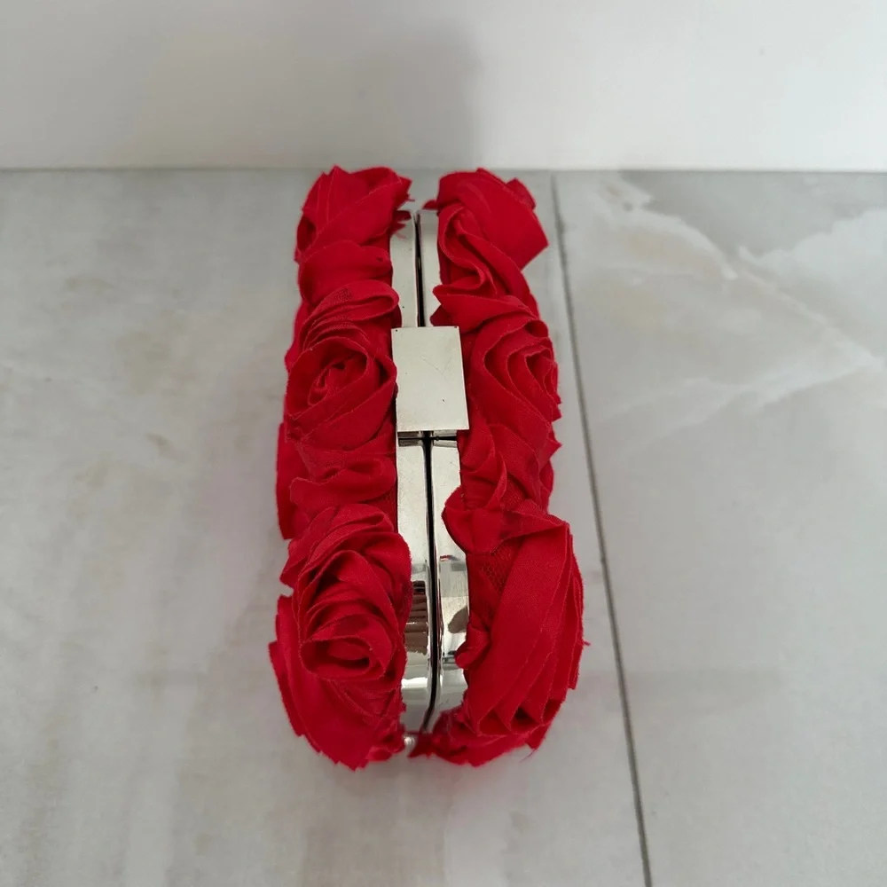 Red Floral Evening Bag with Chain Strap